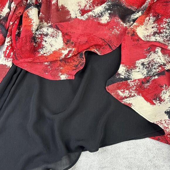 Catherines Shirt Womens 4X Red Black Abstract Asymmetrical Hem Chiffon Tunic - Picture 5 of 11